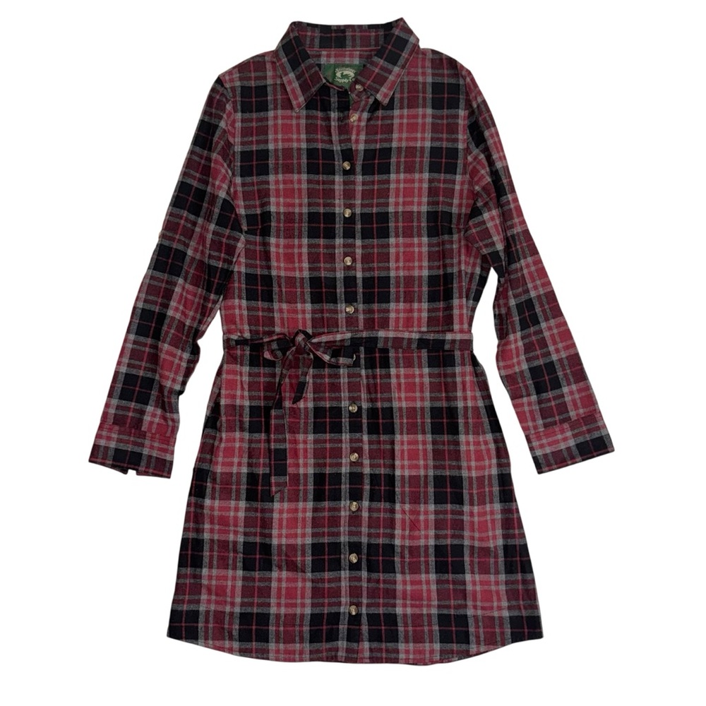 Stillwater Supply Co Tartan Plaid Belted Flannel Long Sleeve Button Down Dress